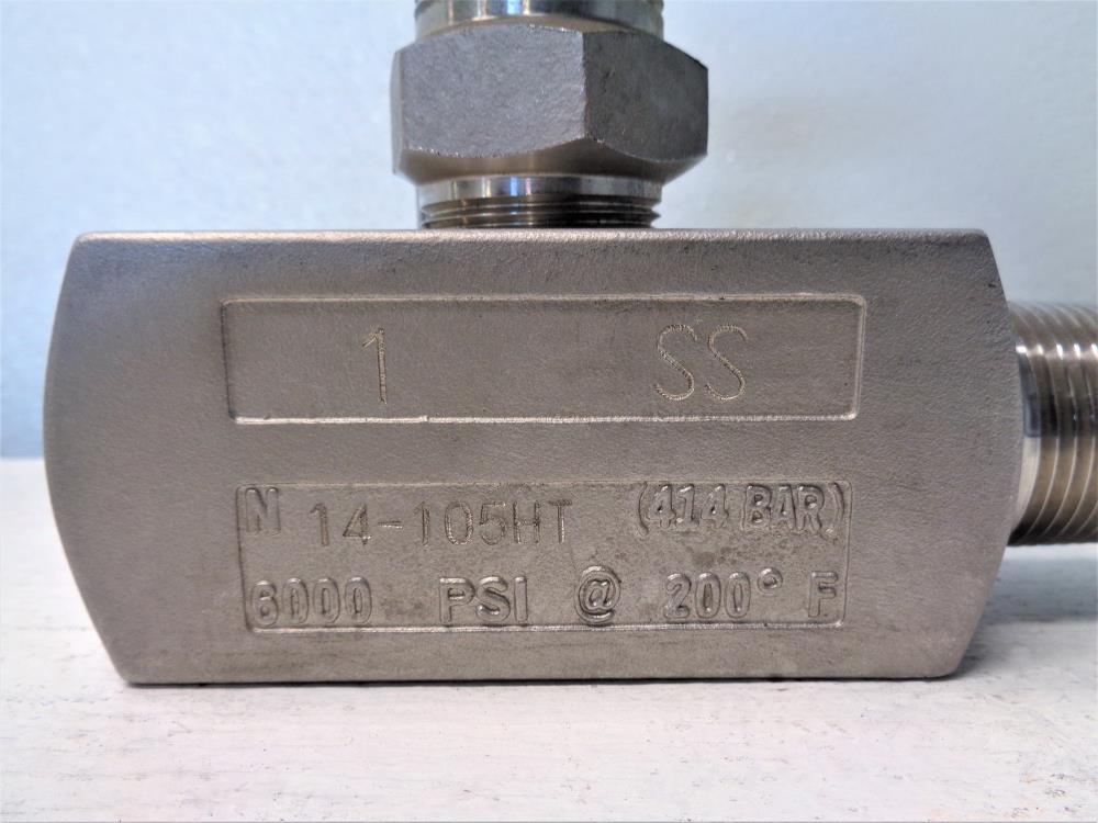 Lot of (2) KF Industries 1" NPT Needle Valve, Stainless, 6000 PSI, N14-105HT